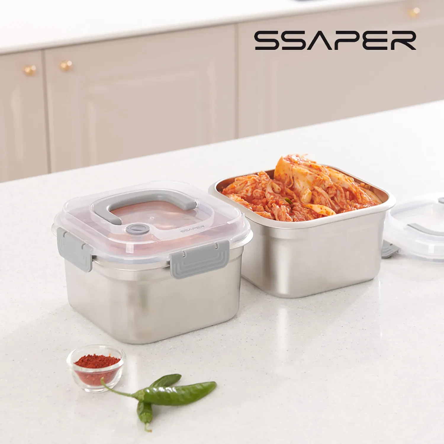 [셰퍼] [2,500ml x 2개] 스퀘어락 4면 밀착 데일리 스텐 밀폐용기 2종 세트