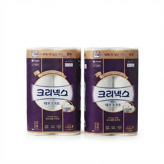 크리넥스 천연펄프 3겹 데코앤소프트 28m 24롤 2개 48롤 광폭 롤화장지