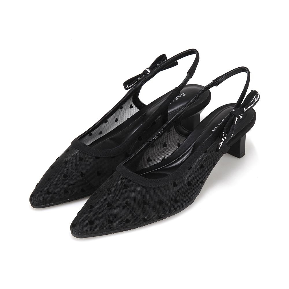 [본사운영]바바라 패브릭 하트 도트 망사 슬링백 4cm_BLJ160