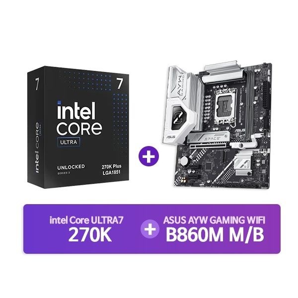 UnKnown INTEL Ultra7 프로세서 270K 박스 + ASUS B860M AYW GAMING WIFI 인텍앤컴퍼니 결합 4045171