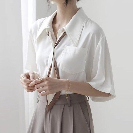 스카프 포인트 카라넥 셔츠 조엘리셔츠