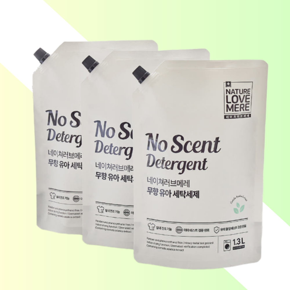 네이쳐러브메레 친환경 아기세탁세제 무향 리필 1300ml 3팩 유아세탁세제 아기옷세제 베이비세제 무향세제