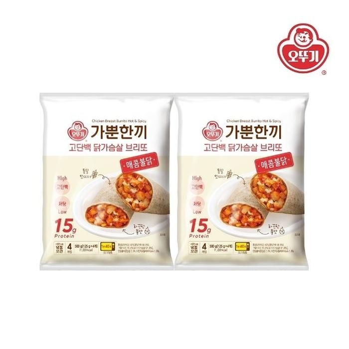 [오뚜기] 가뿐한끼 고단백닭가슴살브리또 매콤불닭 (125gx4) x 2개