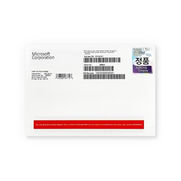 UnKnown 마이크로소프트 Windows Server 2025 Standard 기업용COEM DSP 16core64bitCAL미포함 한글 4054020