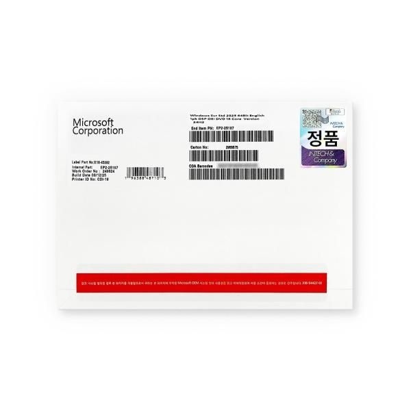 UnKnown 마이크로소프트 Windows Server 2025 Standard 기업용COEM DSP 16core64bitCAL미포함 영문 4054024
