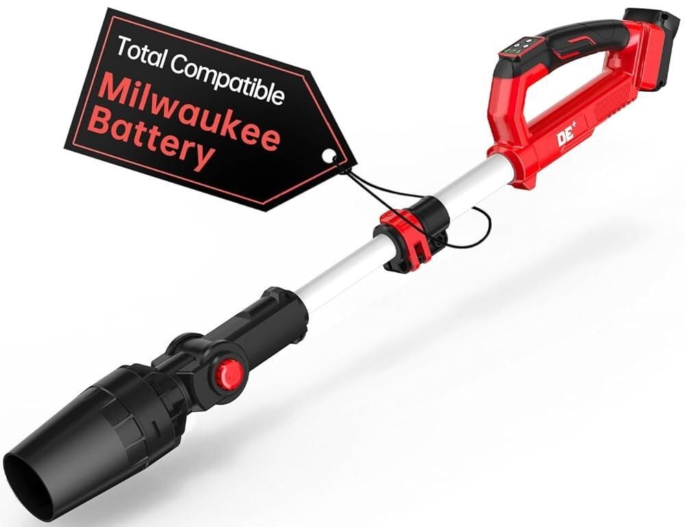 APEXPOWER [해외] Milwaukee M18 18V 배터리용 무선 낙엽 송풍기, 31000RPM 브러시리스 모터, 텔레스코픽 폴, 650CFM/280MPH, 60° 조절 가능한 헤