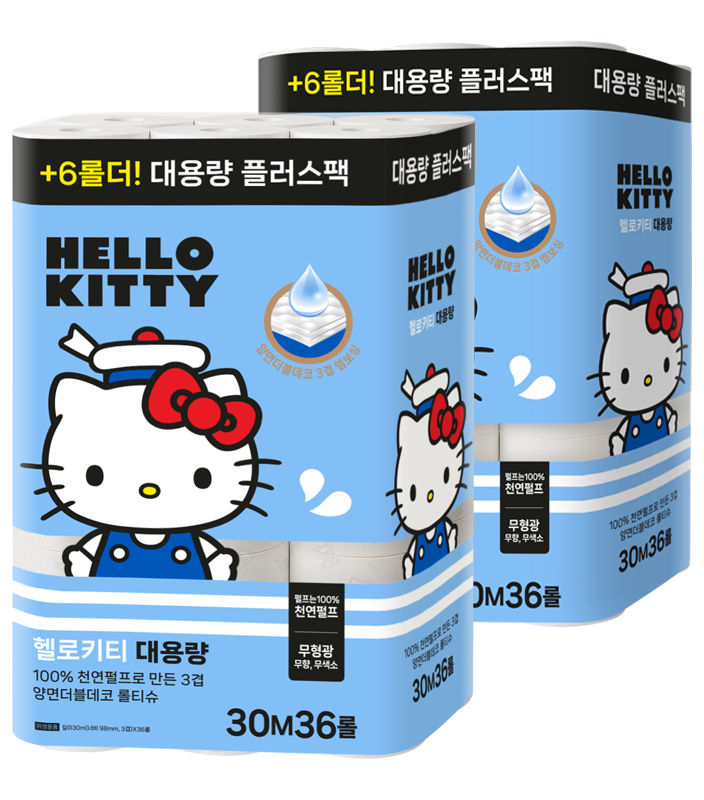 헬로키티 대용량 플러스팩 롤화장지 36롤,2팩