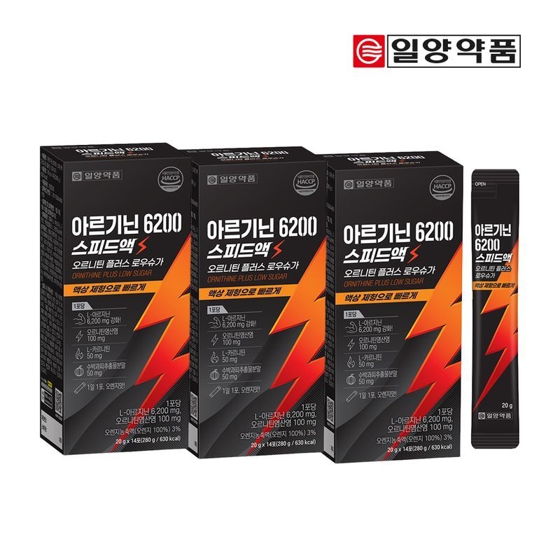 일양약품 일양 아르기닌6200스피드액 오르니틴 플러스 로우슈가 14일분x3박스