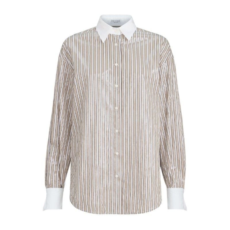 BRUNELLO CUCINELLI 브루넬로 쿠치넬리 브루넬로쿠치넬리 콘트라스트 칼라 버티컬 스트라이프 셔츠 MH749MX306 C002