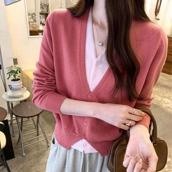 [b6O4Al_66]봄무드 레이어드 브이넥 여리핏 가디건 (50843983)