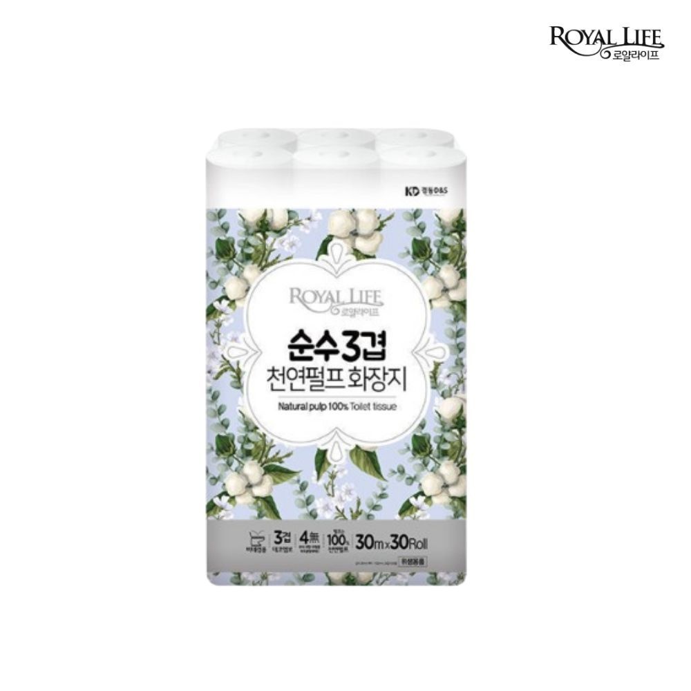 로얄라이프 순수 3겹 100% 천연펄프 화장지 30M 30롤(1팩)
