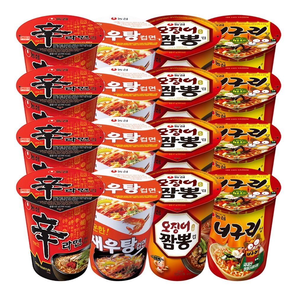 농심 컵라면 소컵 혼합 16개 (신라면+새우탕+오징어짬뽕+너구리 각 4개)
