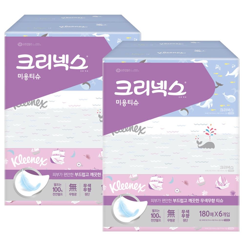크리넥스 무색 무향 각티슈 180매 6입 x2개