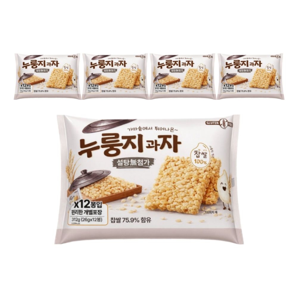 [온세일]가마솥에서 튀어나온 찹쌀 누룽지과자 무가당 312g x 5개