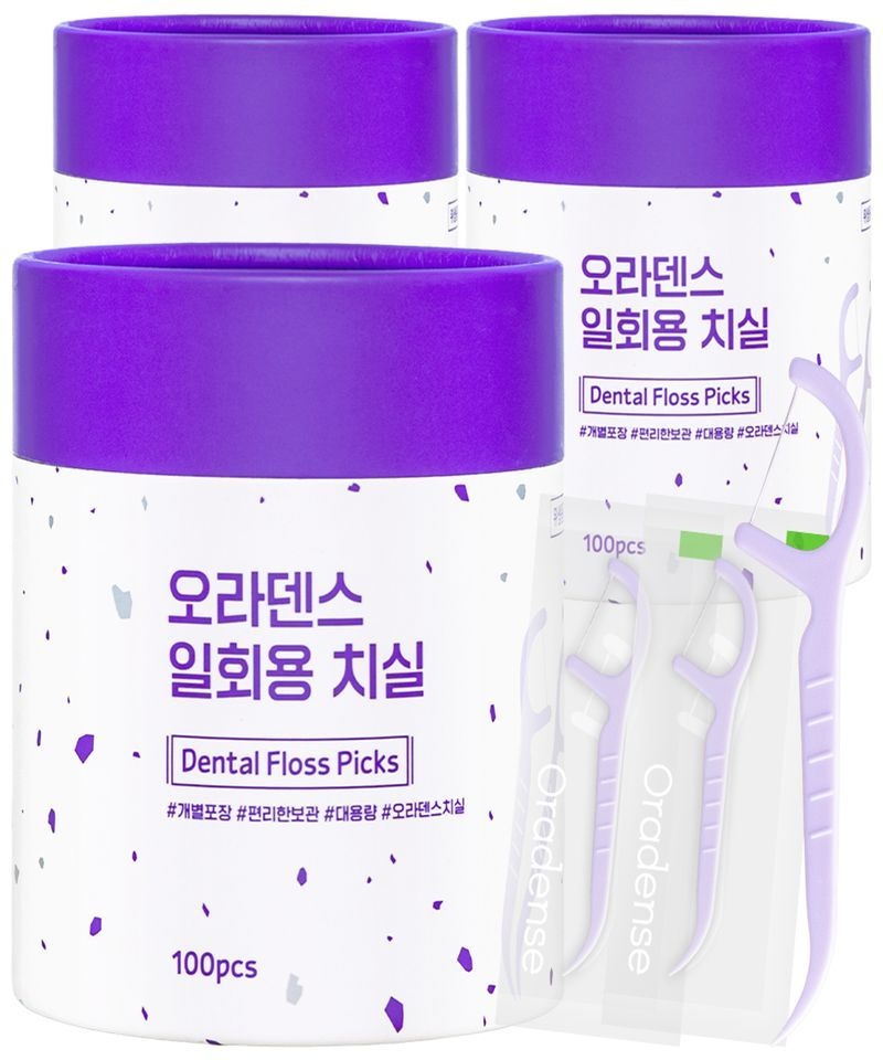 매장정품 ORADENSE 개별포장 일회용 치실 Y형 100개입, 3개