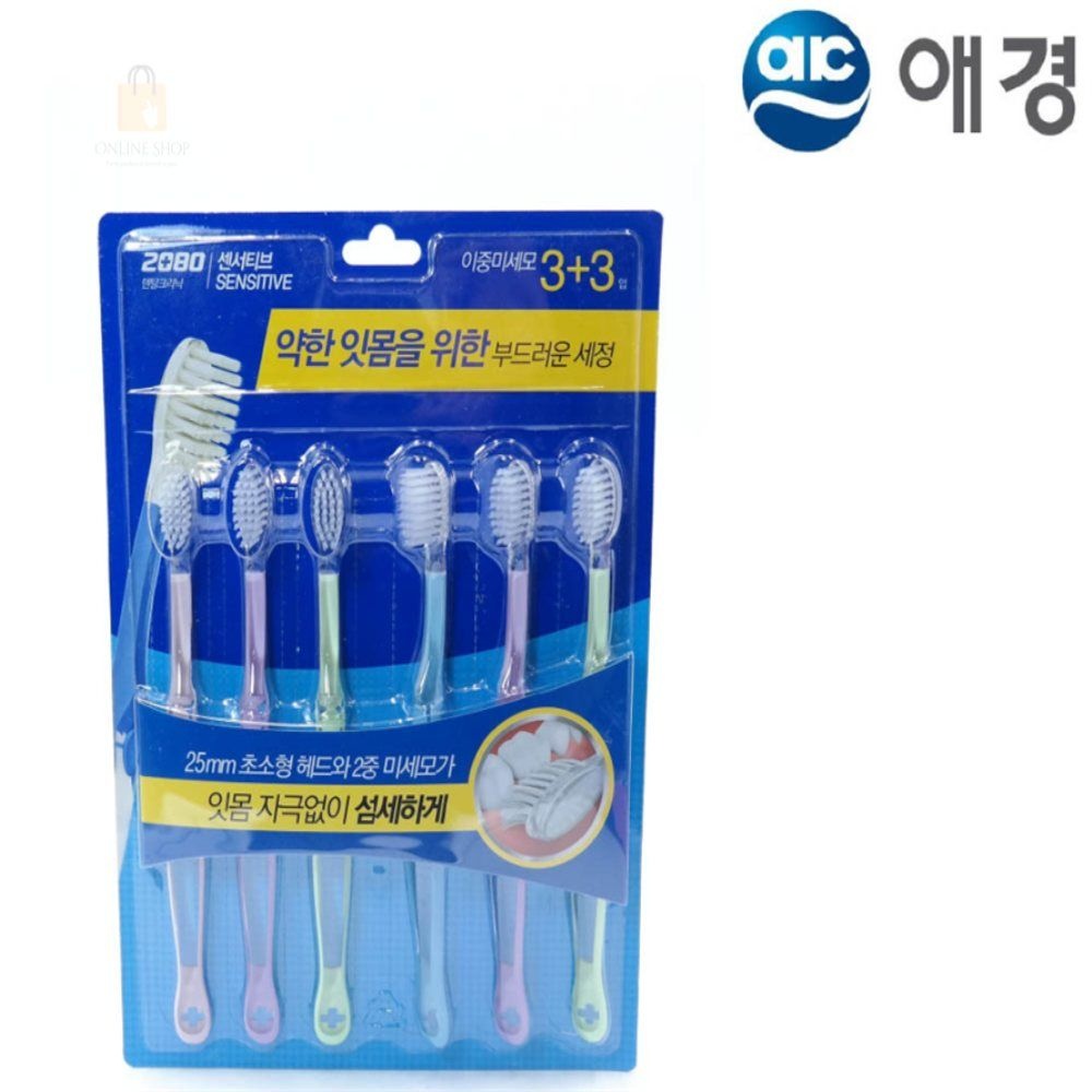 애경 2080 센서티브 칫솔 이중미세모 6P 구강용품 가글 부드러운칫솔