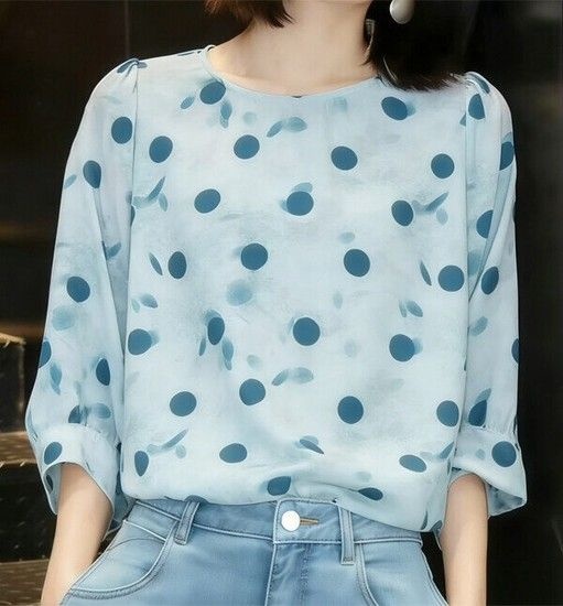 유니크도트패턴 5부소매 블라우스 4B51BB
