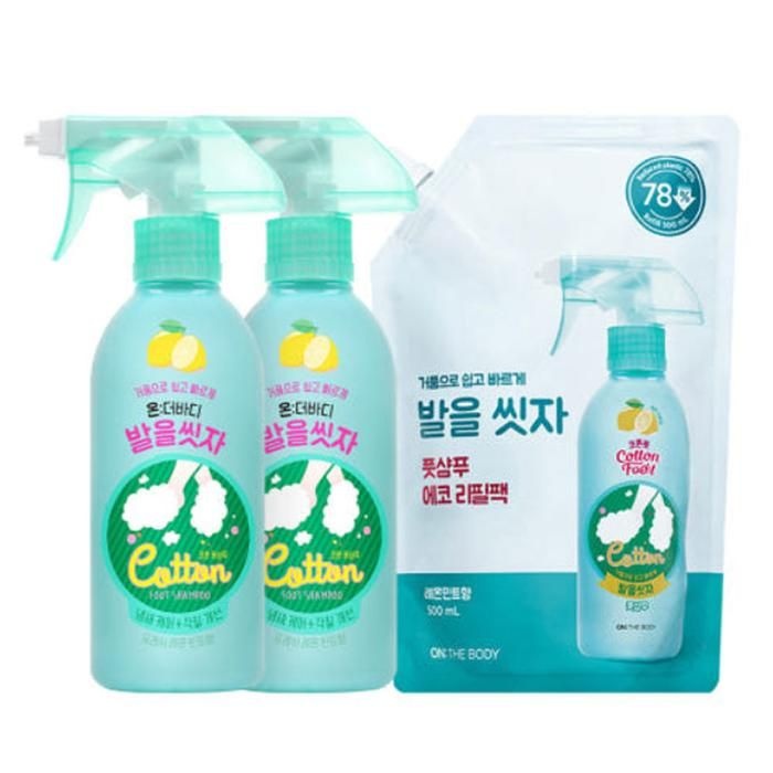 온더바디 코튼풋 발을씻자 풋샴푸 레몬 385ml 2개+ 레몬 리필 500ml 2개