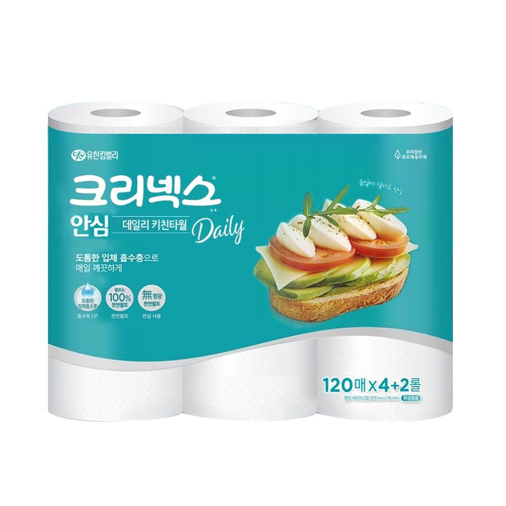 크리넥스 키친 안심키친타올 2겹 120매x4+2롤