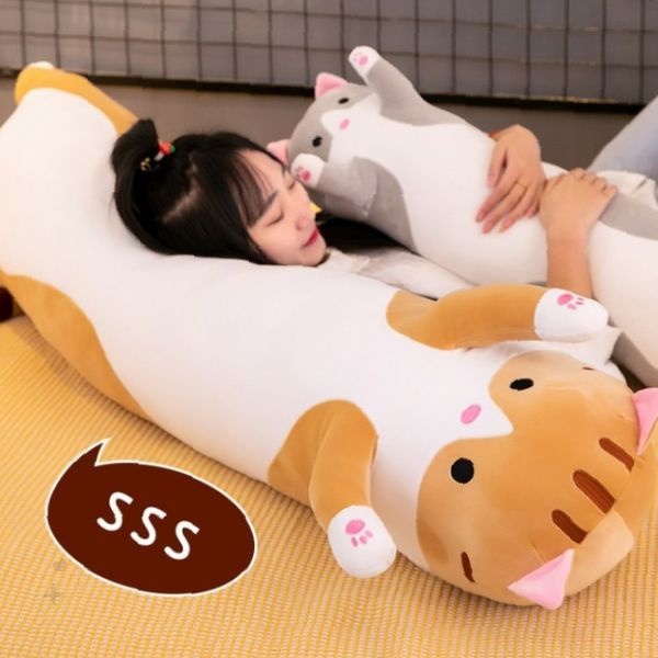 고양이 모양 긴 안는 베개 수면 쿠션 옆으로 누워 자는 자세 보조 허리 다리