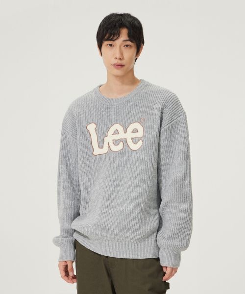 리 LEE 아플리케 빅 트위치 로고 니트 라이트 그레이