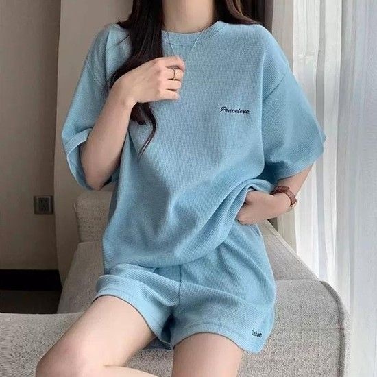 여성 3컬러 데일리 통기성 와플코튼 반팔 셋업 LK-SS22 (39779454)
