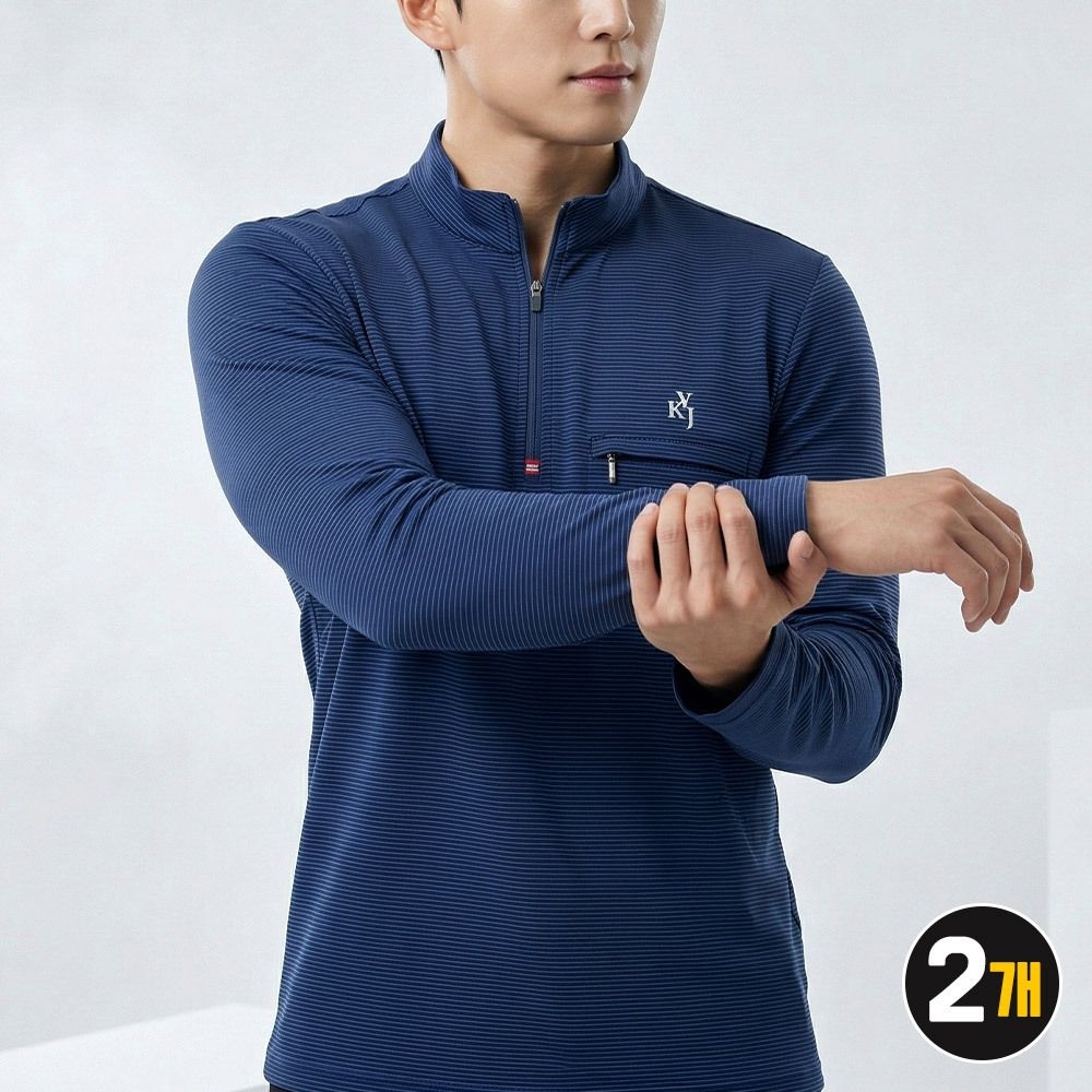 1+1 김영주 골프 남성 에어쿨링 긴팔 여름 사방스판 기능성 냉감 집업 티셔츠 1119