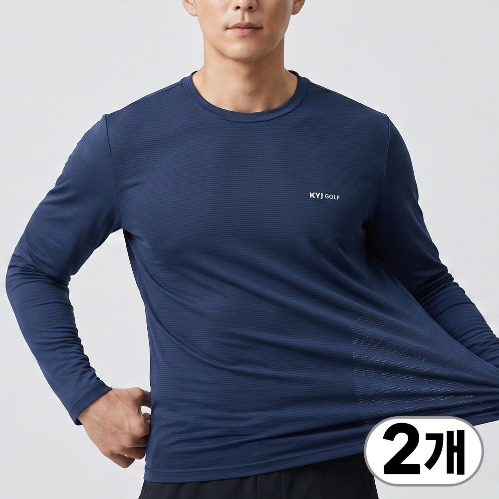 1+1 김영주골프 남성용 냉감 라운드넥 긴팔티 기본핏 신축성 쾌적한 기능성 티셔츠 1106