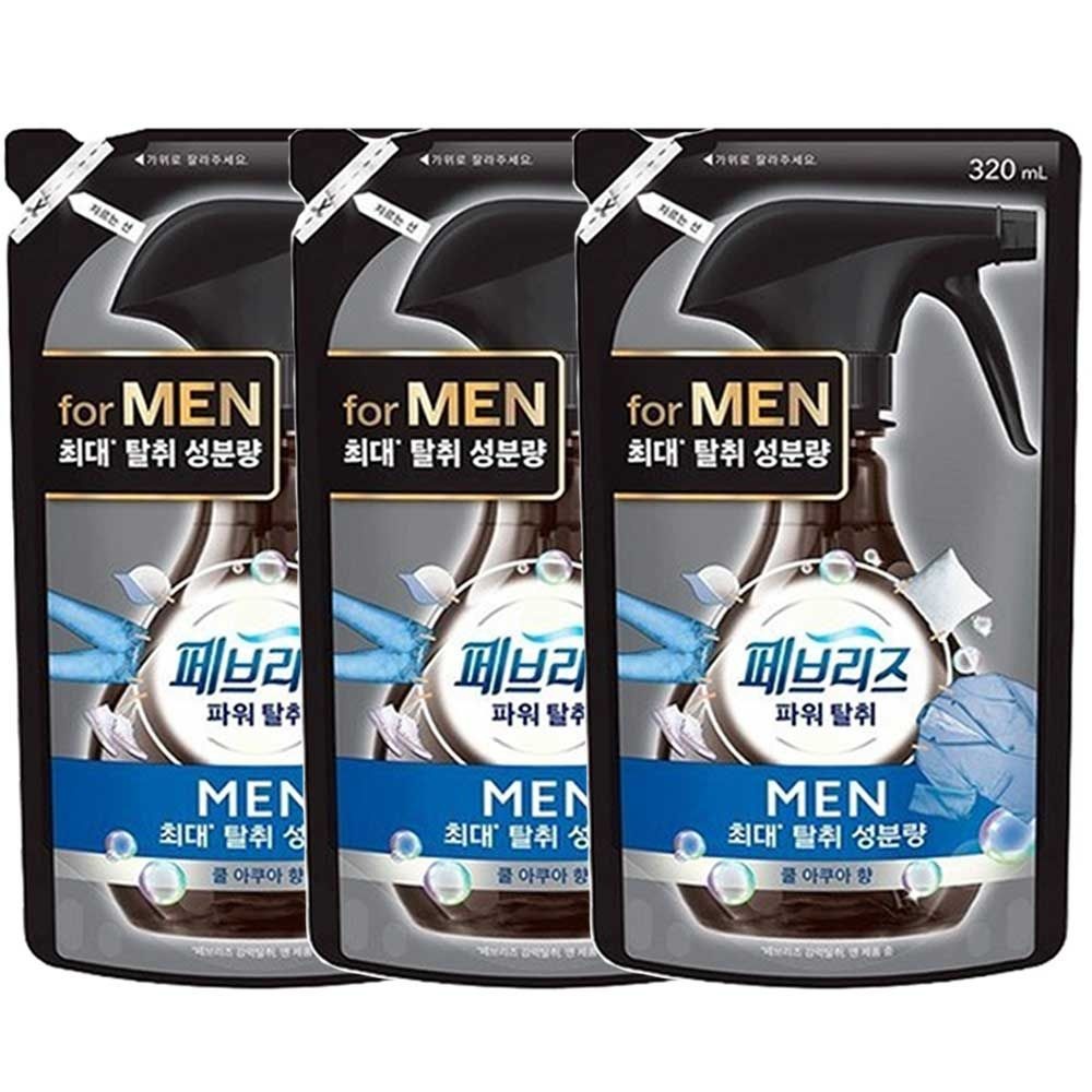 페브리즈 섬유탈취제 쿨아쿠아향 포맨 남성용 320ml 리필 X3개