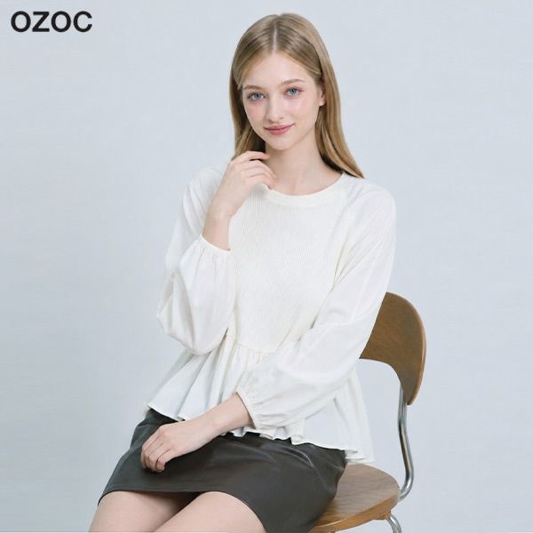 [오조크(OZOC)] 퍼프 슬리브 페플럼 블라우스 (택가격 109000원)