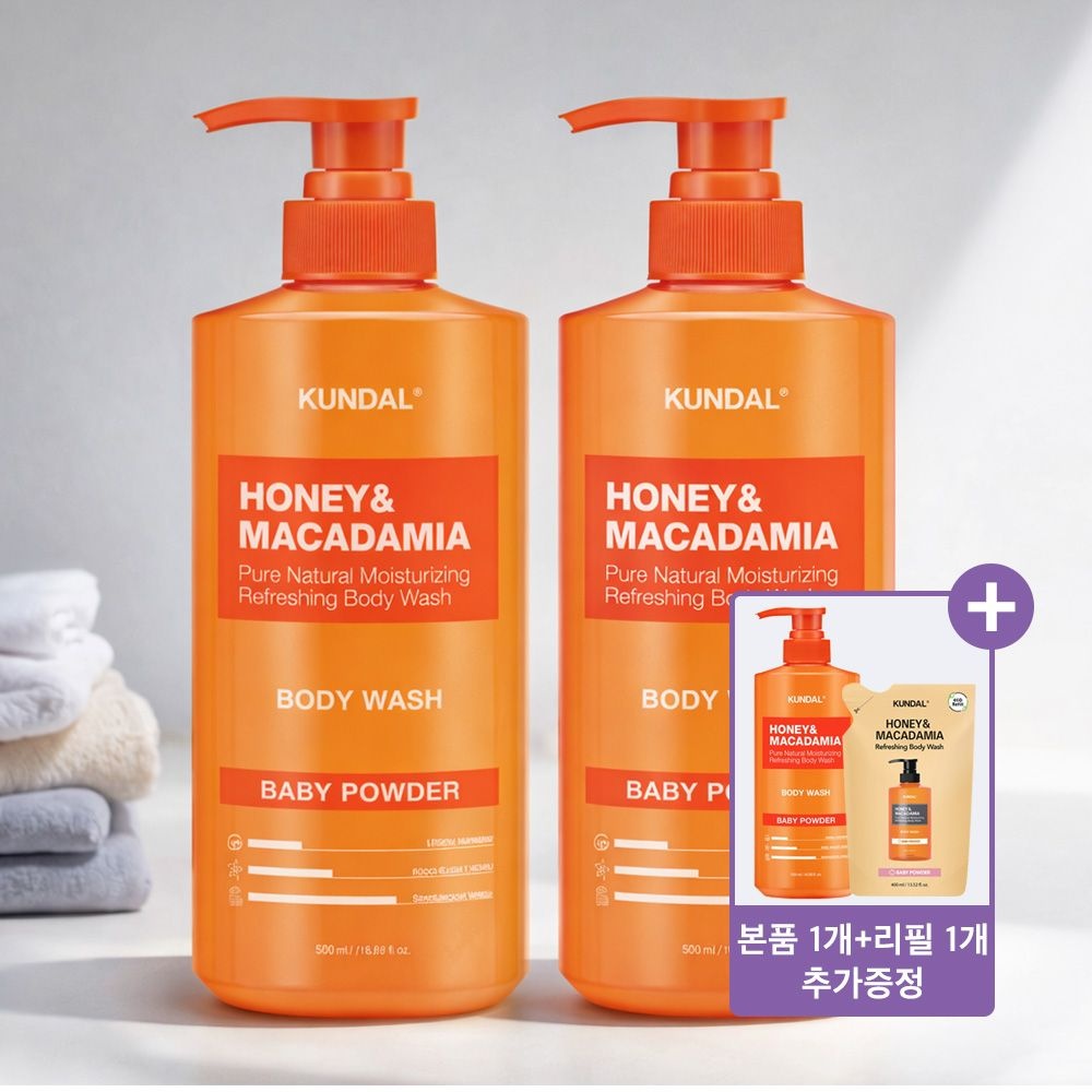 [롯데온]쿤달 허니앤마카다미아 퓨어 바디워시 500ml2개(본품+리필 증정) (14,000원/무배)