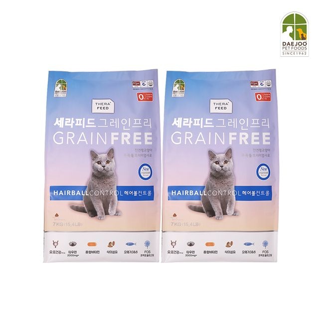 세라피드 고양이 그레인프리 헤어볼컨트롤 7kg 2개