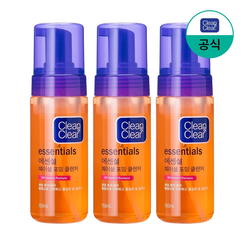 클린앤클리어 [20%쿠폰] 클린앤클리어 에센셜 훼이셜 포밍 클렌저 150mL x3