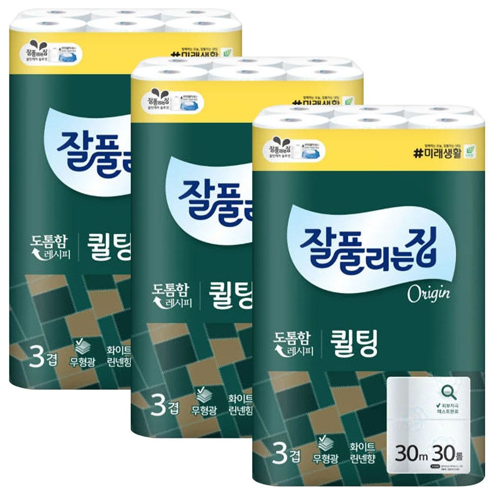 잘풀리는집 3겹 퀼팅 오리지날 화장지 30m 30롤 x3팩
