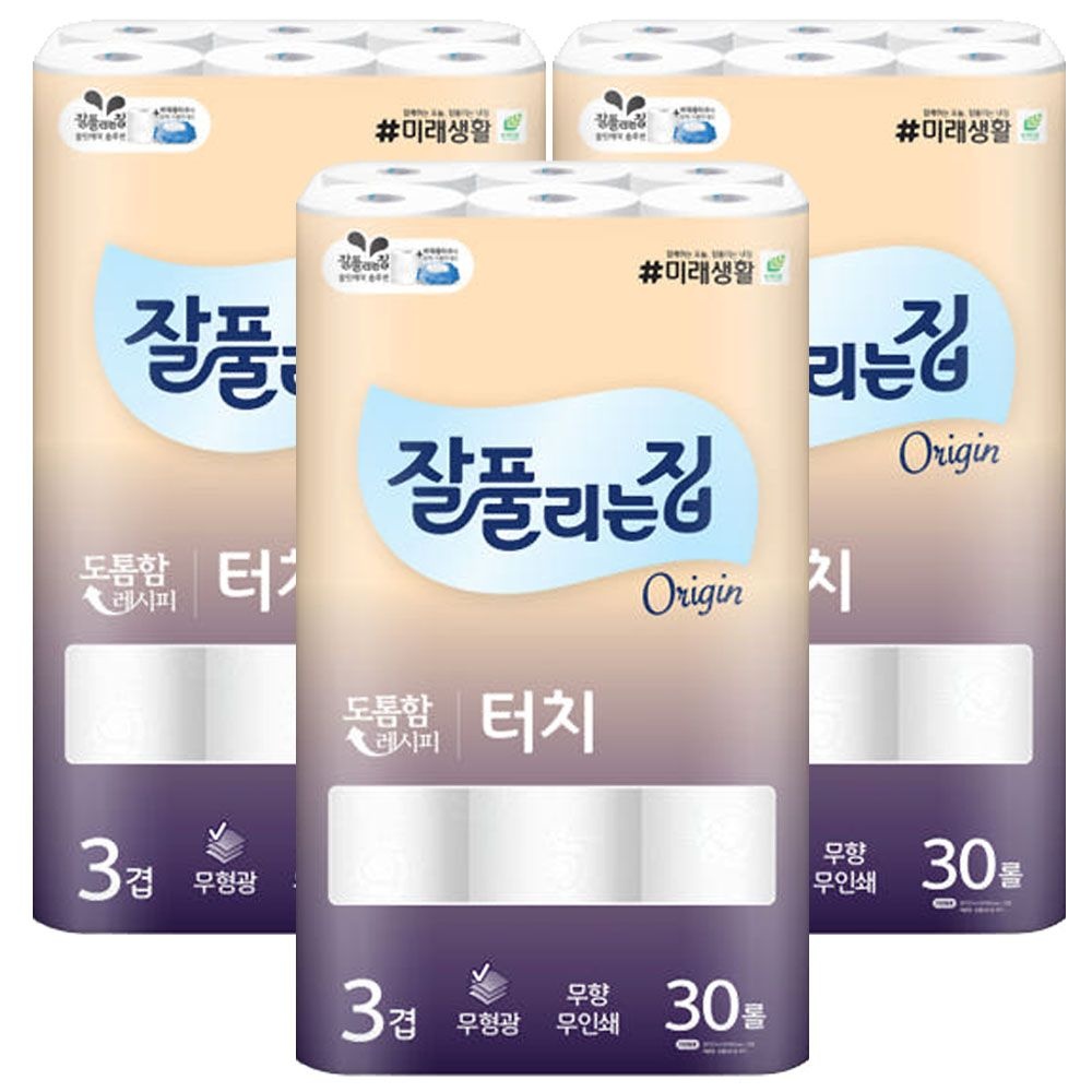 잘풀리는집 3겹 터치 화장지 25m 30롤 x3팩