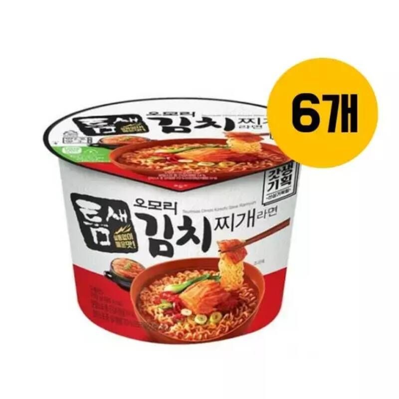 오모리 김치라면 틈새 김치찌개 라면 큰컵 150g x 6개