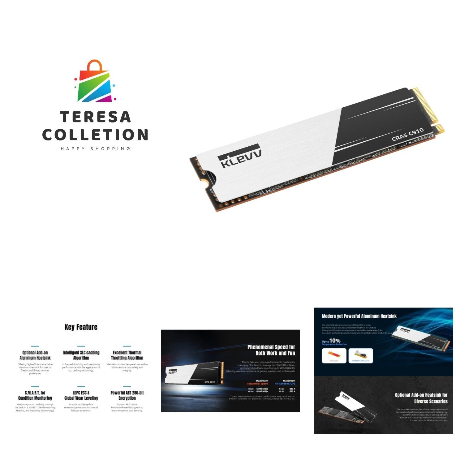 어드밴스드 1TB CRAS C910 NVMe SSD 솔리드 스테이트 드라이브[세금포함] [정품] Heatsink - Optimal 속도 & Durability 3519418 80026