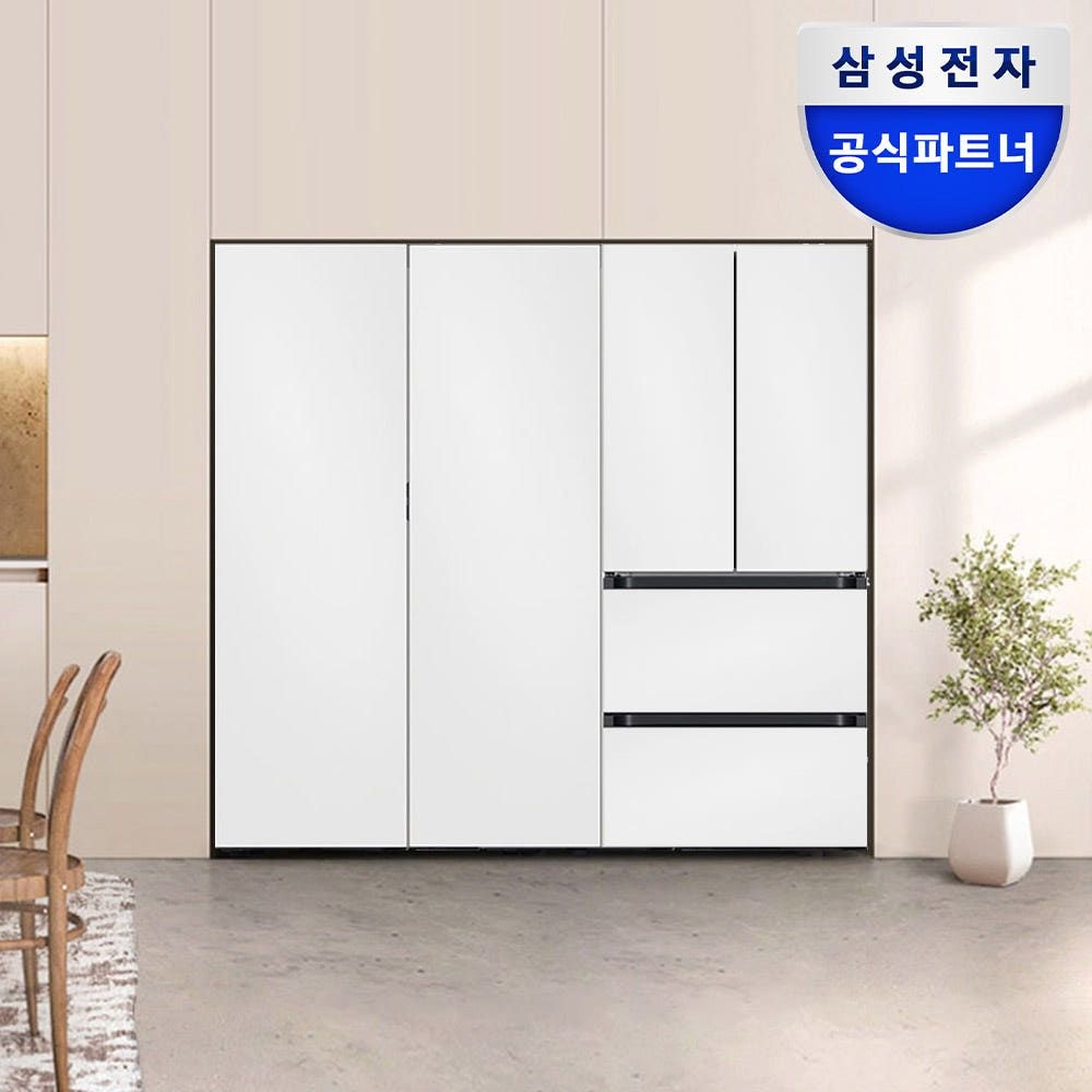 삼성전자 비스포크 냉장고 김치냉장고세트 4도어+1도어 RR40C7905AP + RZ34C7905AP + RK70F42M2A 키친핏 화이트