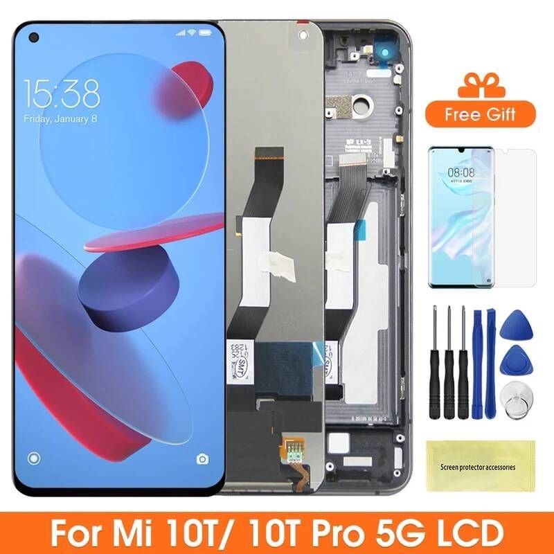 UnKnown [해외] 샤오미 미 10T 프로 5G LCD 디스플레이 화면 M2007J3SY 교체용 프레임 어셈블리 포함 디지털 터치 스크린