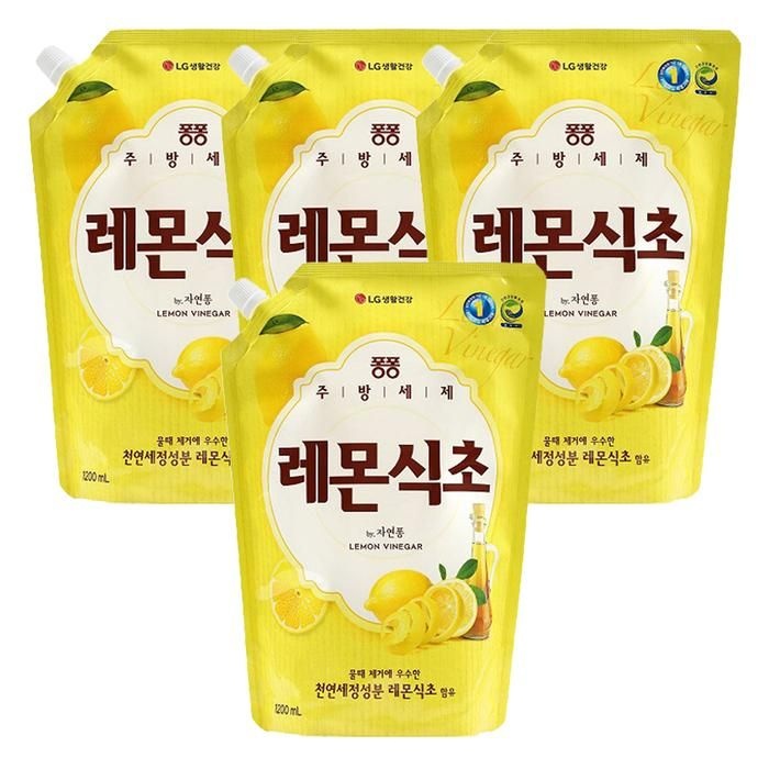 퐁퐁 레몬식초 주방세제 리필 1.2L 4개