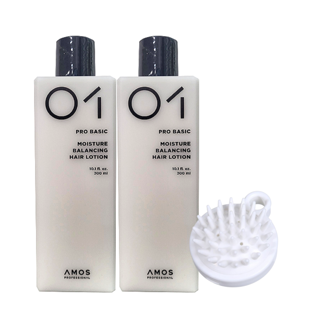 [온누리상품] 아모스 모이스처밸런싱 헤어로션 300ml 2개+샴푸브러쉬