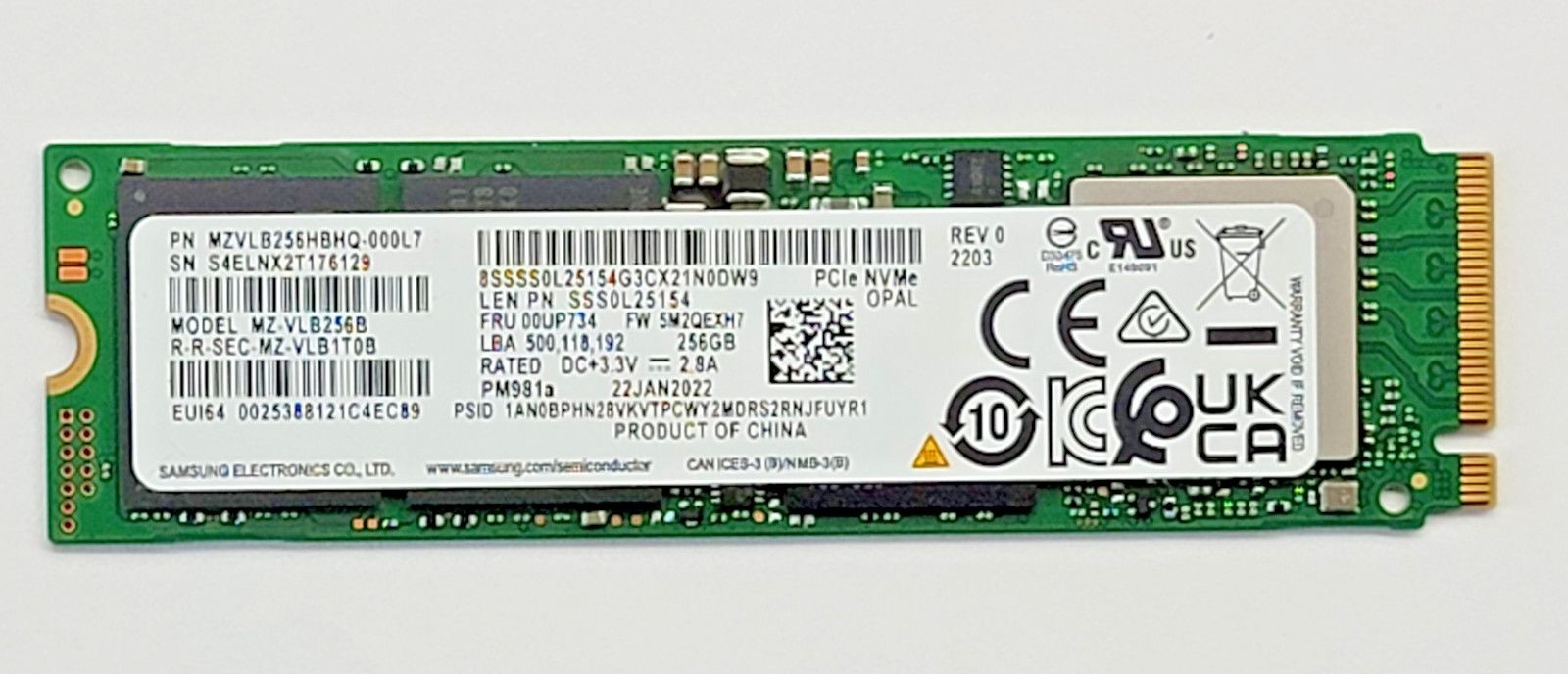 Samsung 삼성 SAMSUNG [세금포함] [정품] PM981a 256GB NVMe SSD 솔리드 스테이트 드라이브[세금포함] M.2 2280 PCIe Gen3 x4 OEM LENOVO 레노
