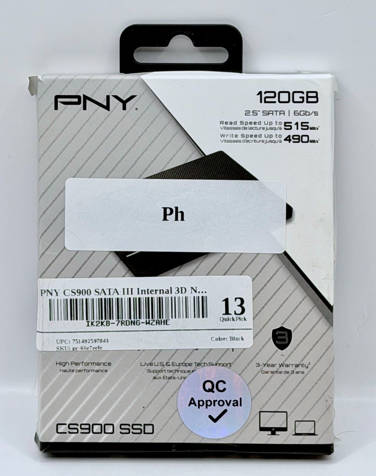 PNY 120GB CS900 2.5 SATA Internal SSD 솔리드 스테이트 드라이브[세금포함] [정품] - NEW OB [정품]7CS900-120-RB 3497814 306972509587