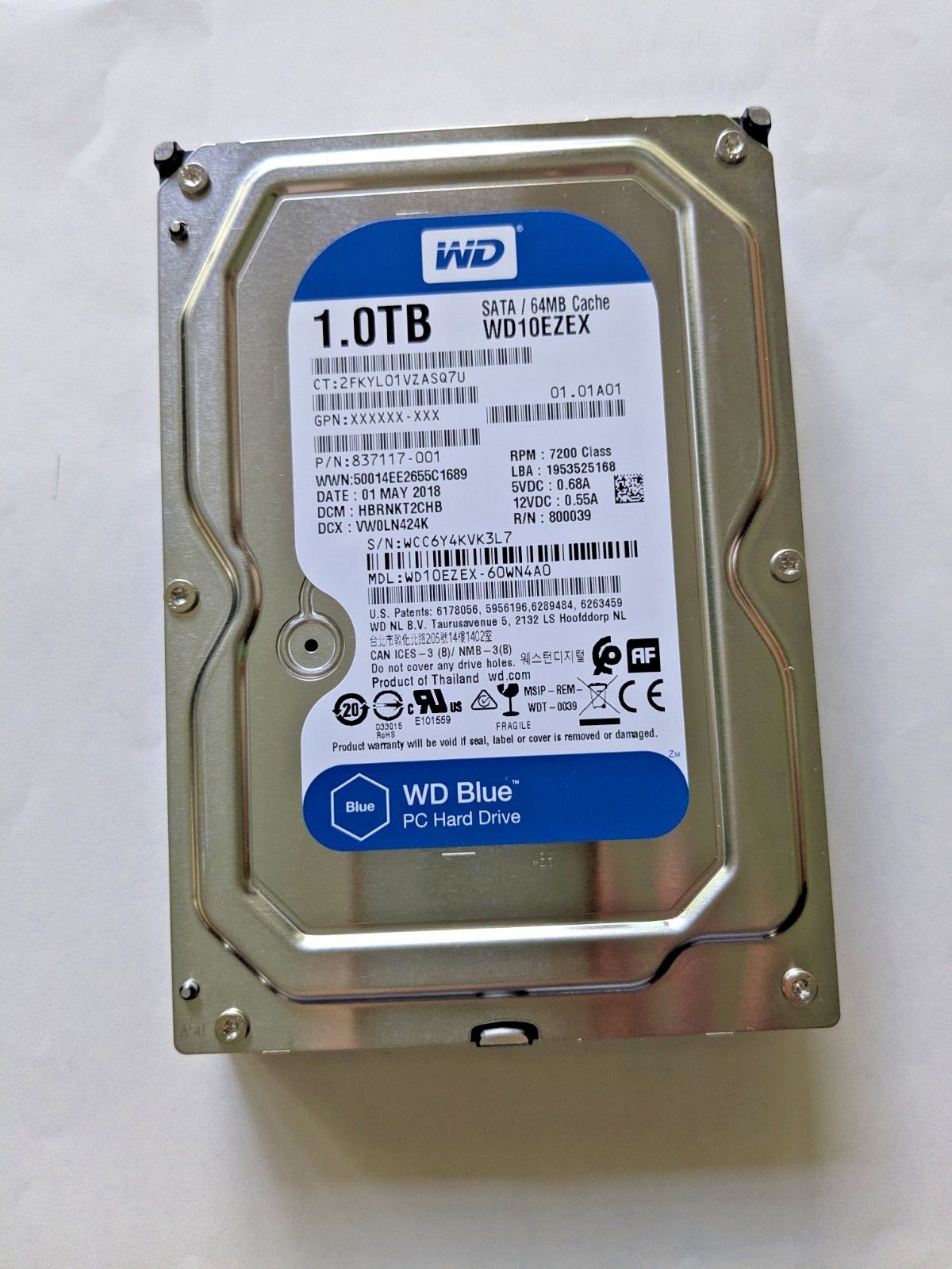 웨스턴 디지털 WD10EZEX 1TB 7200 3.5 SATA HDD 하드디스크[세금포함] [정품] 하드디스크 드라이브 [세금포함] 컴퓨터 데스