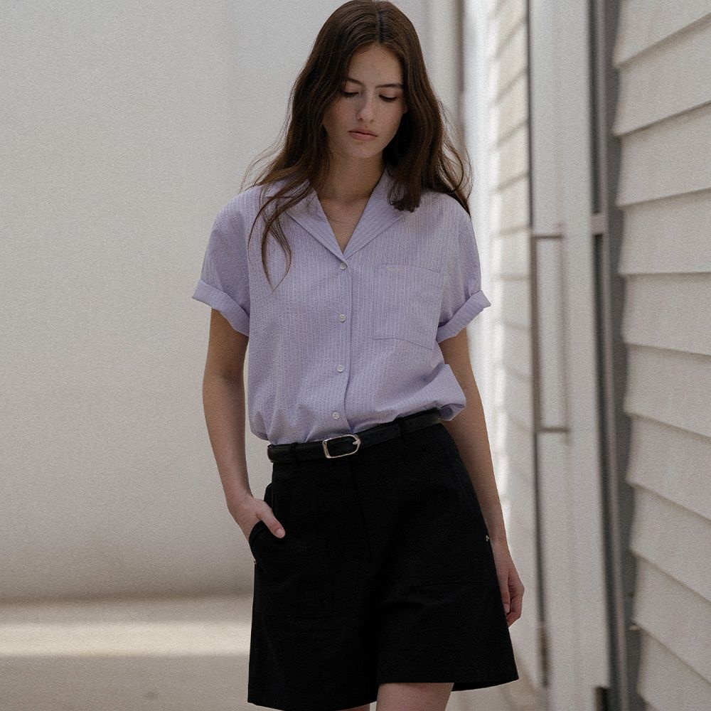 V-collar seersucker shirt [KNSS03SH03]_Purple