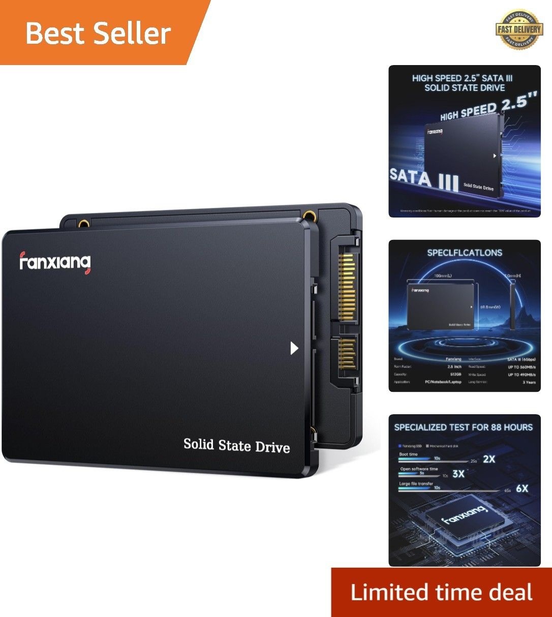 Unbranded 512GB SATA III 2.5 SSD 솔리드 스테이트 드라이브[세금포함] [정품] - 라이트ning Fast 560 MB/s Read 속도 Shock Resistant 3505688 80