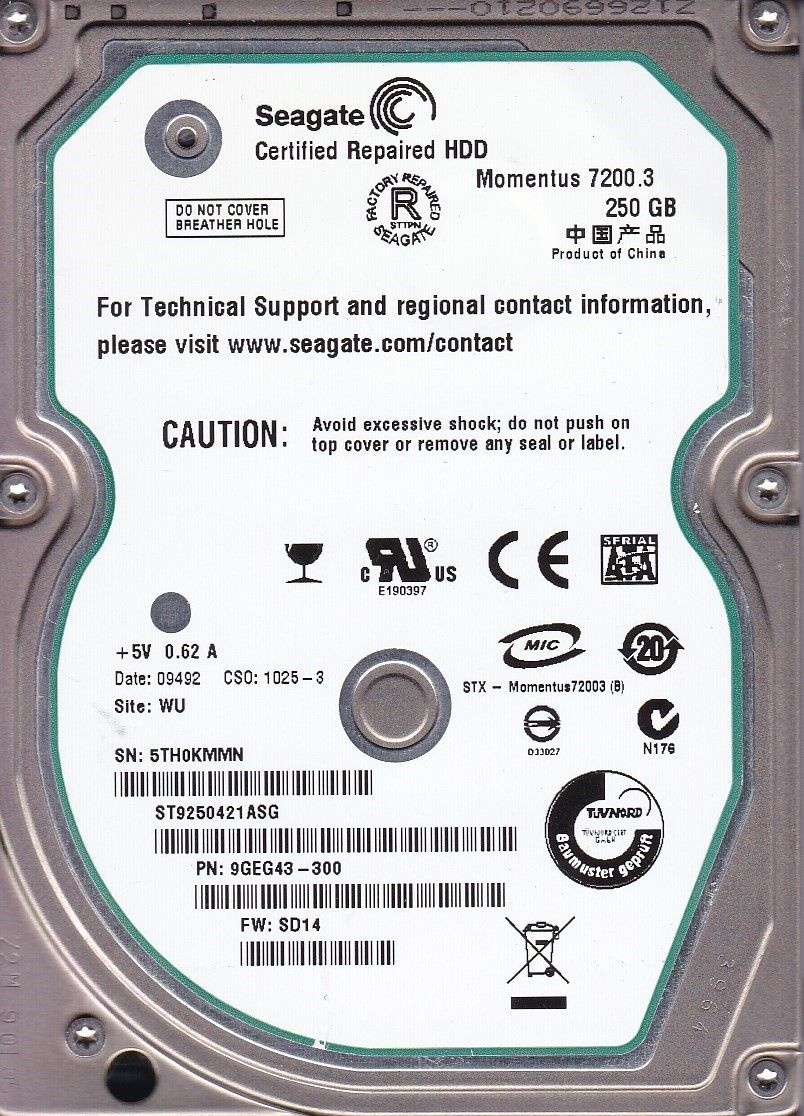 Seagate Seagate ST9250421ASG pn: 9GEG43-300 fw: SD14 5TH 250GB WU 2.5 SATA HDD 하드디스크[세금포함] [정품] A8-26 데스크탑 PC 컴퓨터 3498476