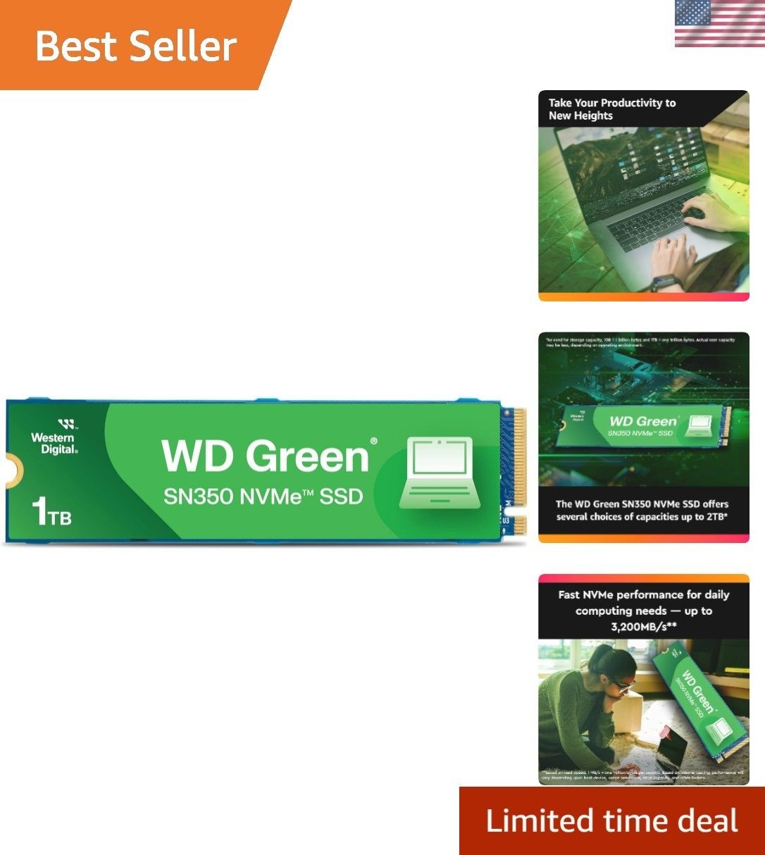 Unbranded Revitalize Your 컴퓨터 1TB WD 그린 SN350 NVMe SSD 솔리드 스테이트 드라이브[세금포함] [정품] - 울트라-Fast 3200 MB/s 3499418 2