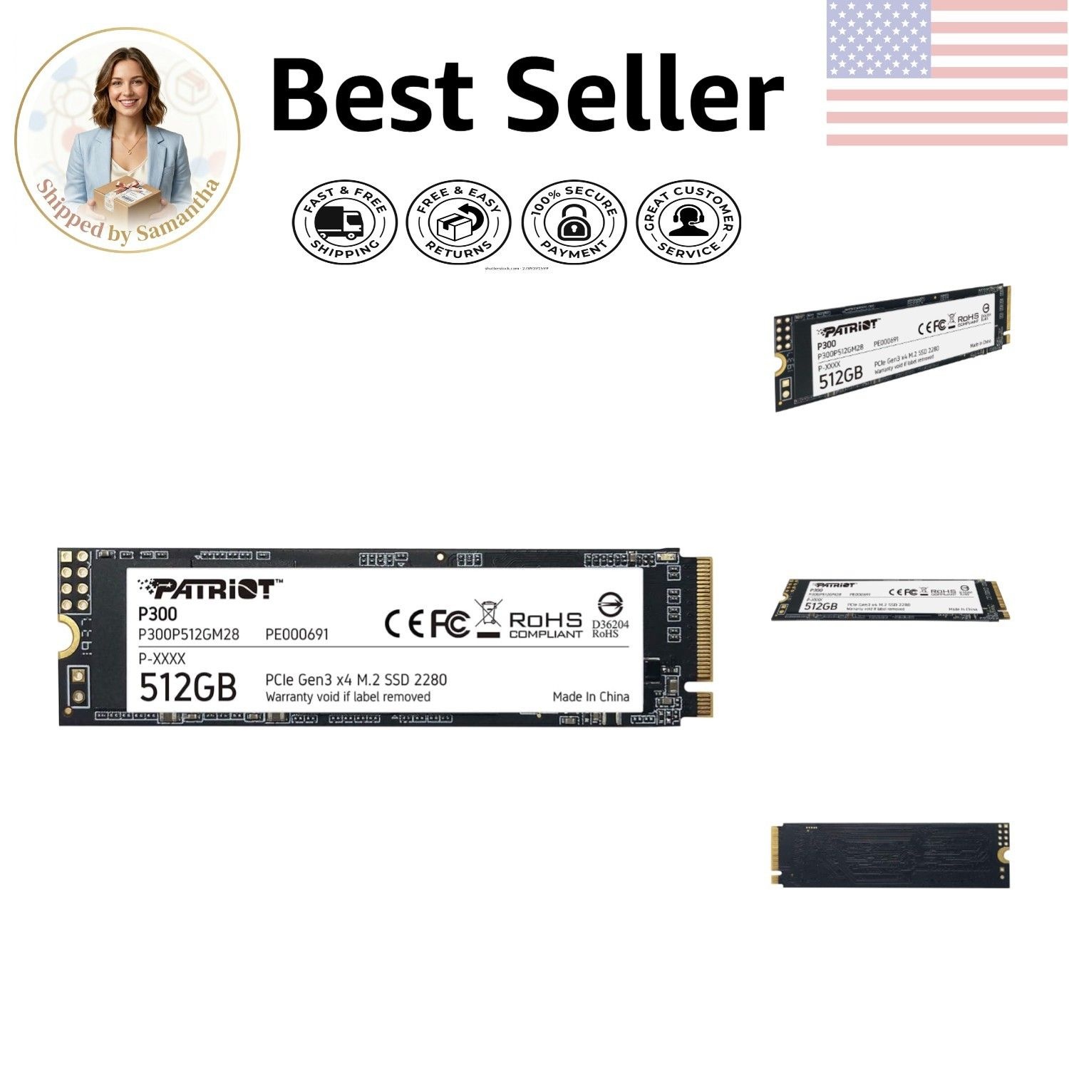 Unbranded Patriot P300 512GB Internal SSD 솔리드 스테이트 드라이브[세금포함] [정품] - Fast 1700MB/s Read, Durable 블랙 디자인 3519306 1782