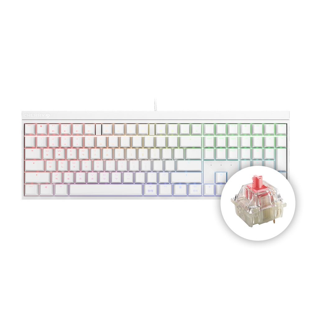 CHERRY 체리 MX 2.0S RGB 기계식 키보드 사무용 풀배열 화이트, 저소음 적축